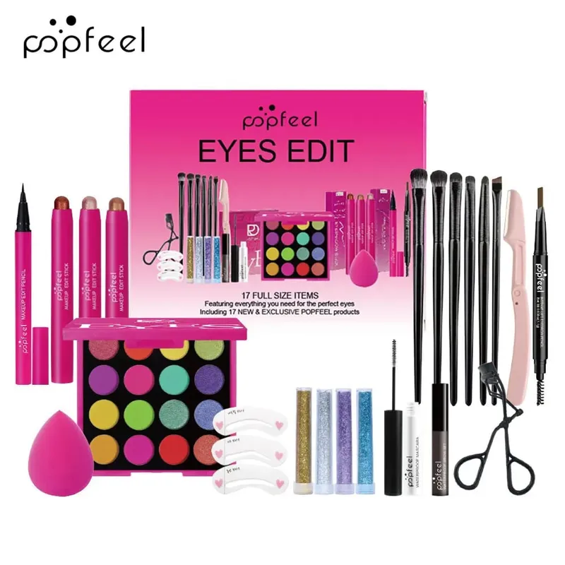 22-Piece Eye Makeup Set: Includes 16-Color Eyeshadow Palette Pearl Shimmer Eyeshadow Brow Tint Black Eyeliner