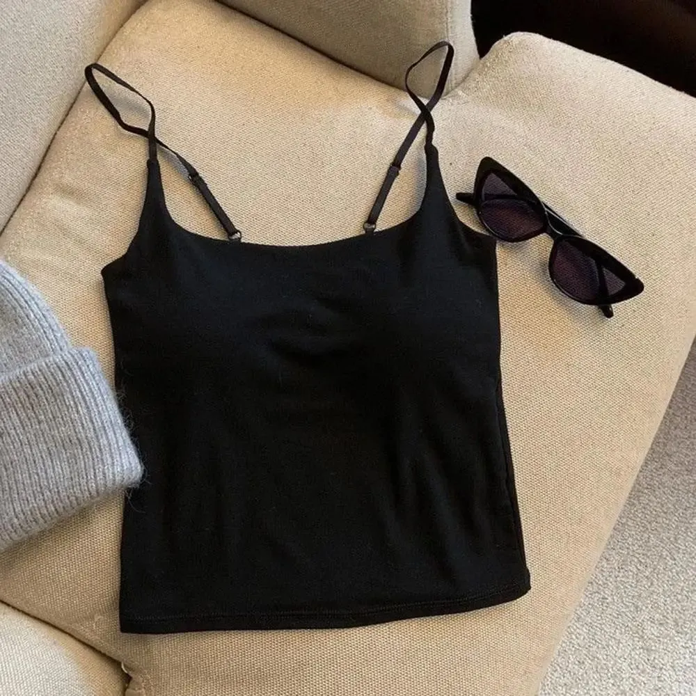 Basic Solid Camis Casual Sleeveless Spaghetti Strap Crop Top Square neck Tank tops With Built In Bra y2k Summer women Clothing — image 9