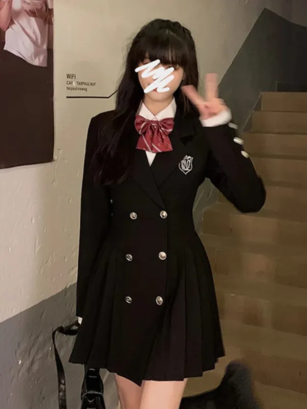Sweet Style Suit Dress Korean Drama Main Character Waist Cinched Beautiful Skirt College Style High Waist Double Breaste... — image 7