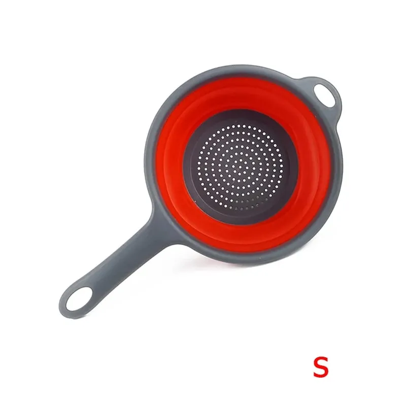 Silicone Collapsible Colander with Handle Kitchen Folding Strainer Colander for Draining Pasta Vegetable Fruit JT111