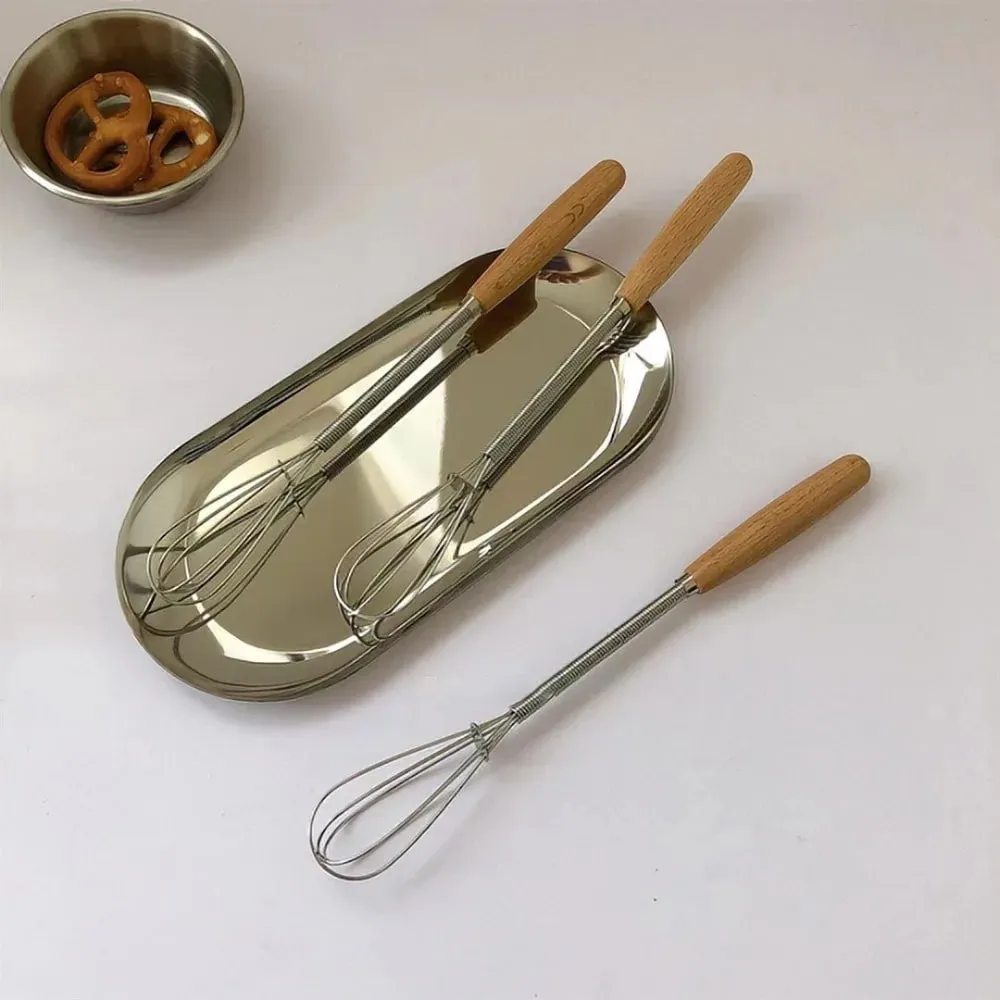 Multifunction Stainless Steel Egg Beater Wooden Handle Useful Mini Egg Whisk Portable Manual Egg Beater Baking — image 4