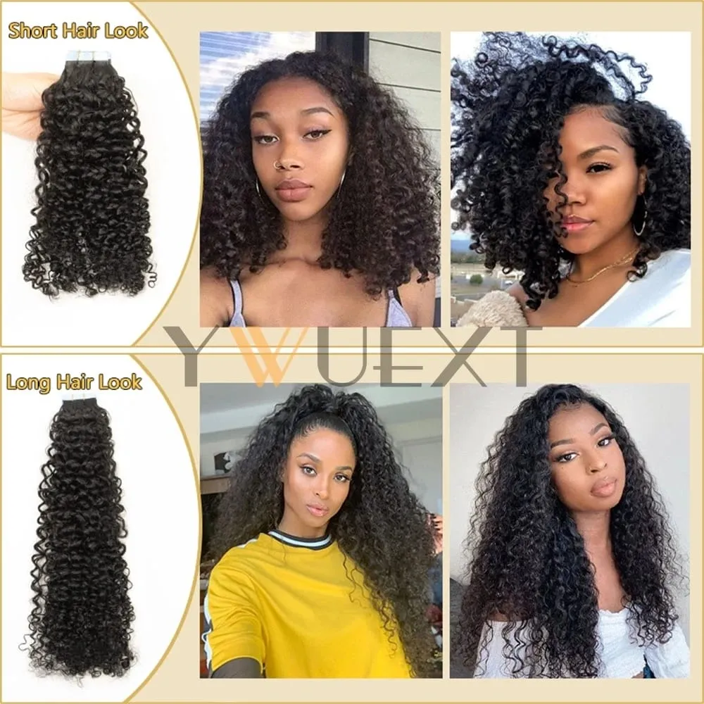 Afro Kinky Curly Tape In Human Hair Extensions for Black Women Tape Ins Hair Extension Real Human Hair Tape on For Salon 20pcs — image 7