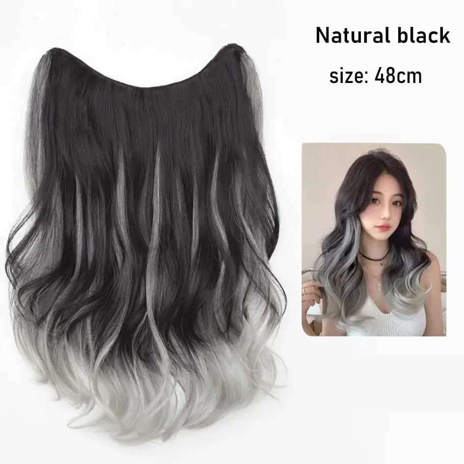 Synthetic 5 Clip 50cm Colored Hair Extensions Water Wave Wig Pink Wig Gray Wig Clip on Hair Extensions Christmas