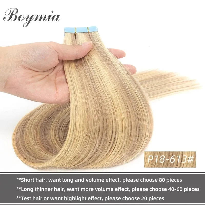 Boymia Tape In Human Hair Extensions 12"-24" Natural Black Machine Remy Tape In Hair Extension Invisible Tape Hair 20pcs — image 12