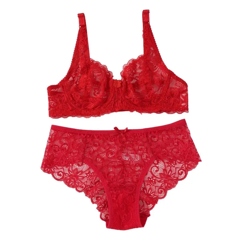 Ensemble de soutien-gorge Sexy en dentelle pour femmes, Push Up, sans coussinet, respirant, à armatures, culotte fine et solide, sous-vêtements, Lingerie exquise pour tous les jours — image 10