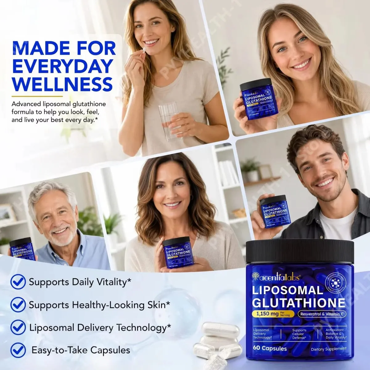 Liposomal glutathionkapsler med resveratrol vitamin C til antioxidantforsvar Immun- og cellestøtte 60 kapsler — image 4