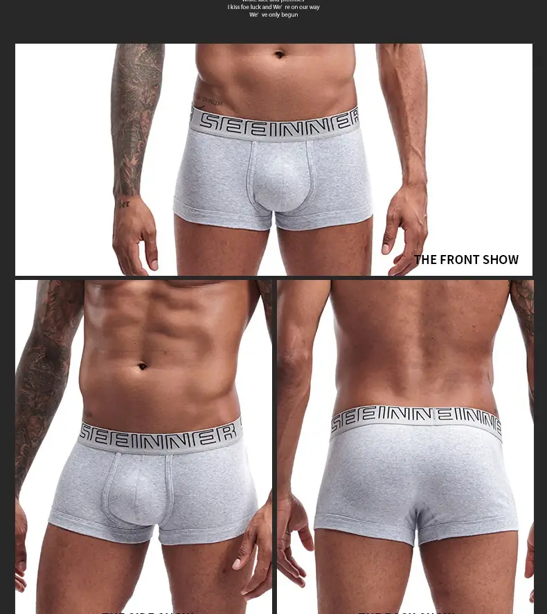 Seeinner رجل سراويل بوكسر القطن U محدب الحقيبة الملابس الداخلية لينة مريحة السروال Cueca Masculina M-XXL أسود أبيض رمادي — image 5