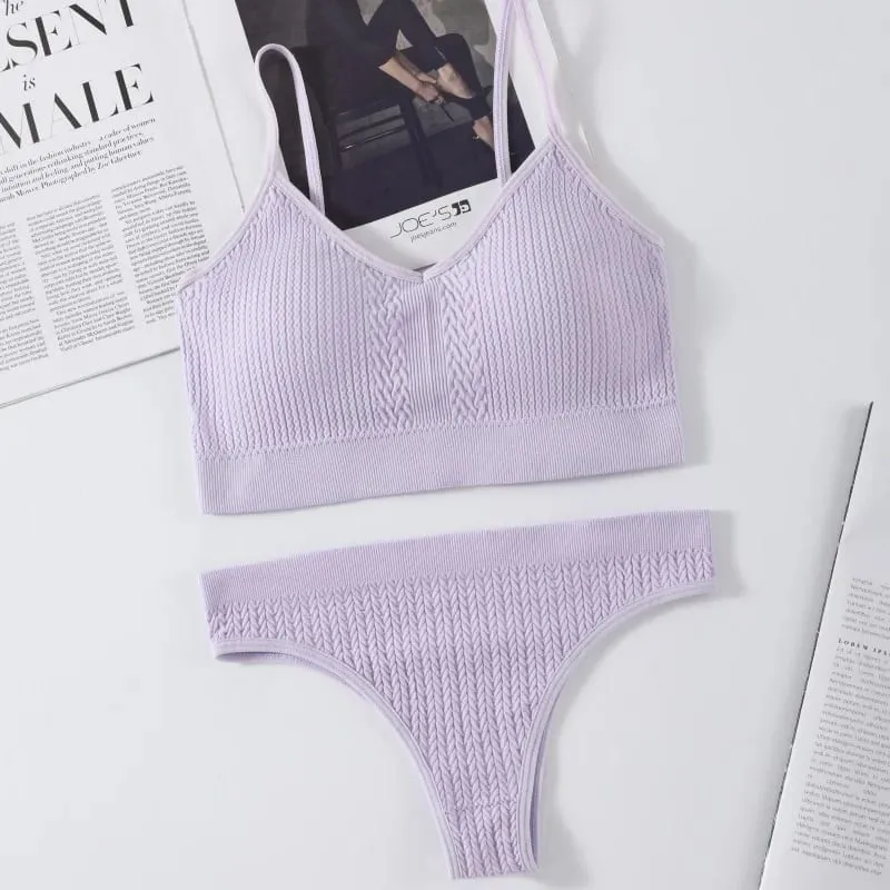 Women Seamless Bra Panties Set Push-Up Non-wire Bralette Low-Rise Briefs Sexy Lingerie Female Comfort Rib Sports Underwear Set — image 13