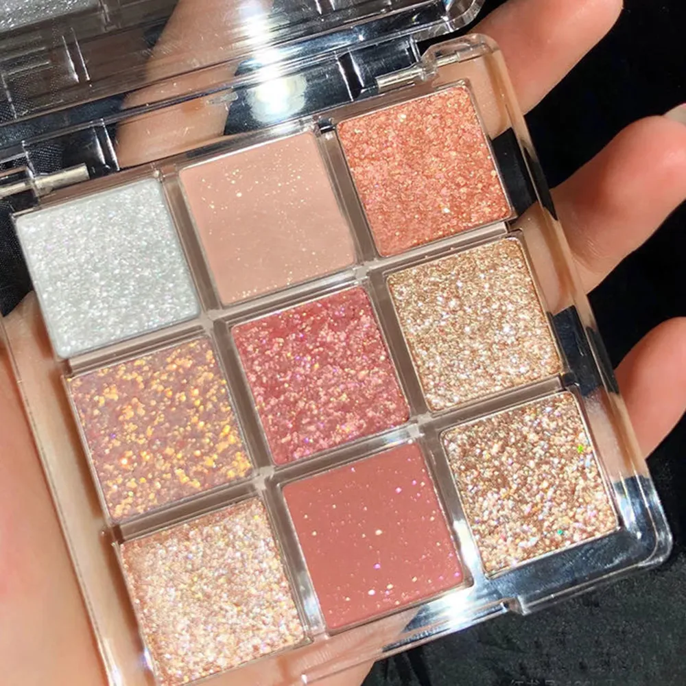 Full Pearlescent Eyeshadow Palette Sparkling Sequin Butter Rose Orange Nine-colors Eye Shadow Makeup Palette Glitter Eyeshadow — image 1