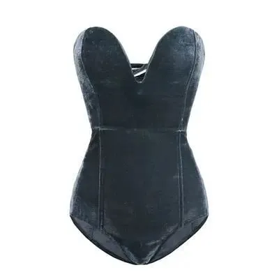CM.YAYA Vintage Women Velvet Strapless Sleeveless Bodycon Bodysuits 2025 Spring Basic Sexy Party Evening Club Tops One Piece — image 12