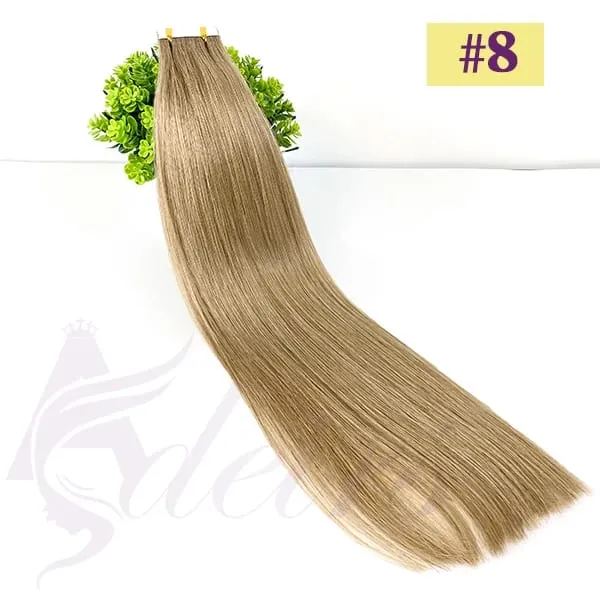 Straight Tape In Human Hair Extensions 100% Real Hair Extensions 16"-24" Black Brown Blonde #613 Invisible Tape In