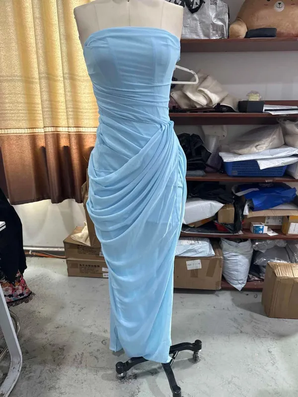Women Sexy Solid Pleated Dress Lady Chic Off-shoulder Backless Strapless High Waist Split Dresses 2026 Summer Evening Party Gown