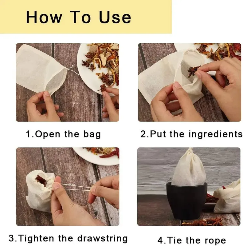 5Pcs 20x25CM Reusable Cotton Straining Bags Drawstring Muslin Cheesecloth Spice Soup Bags for Cooking Bone Broth Brew Bag Pouch — image 4