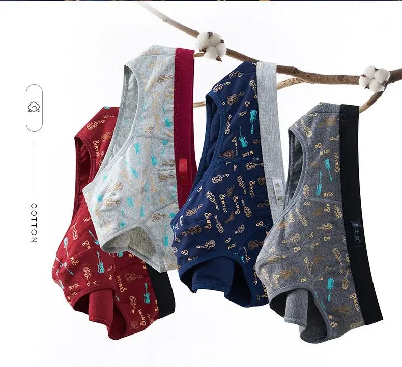 Cotton Man's Underwear Plus Size Briefs Sexy Underpants Breathable Briefs Bikini Gay Print Shorts Cueca Male Panties