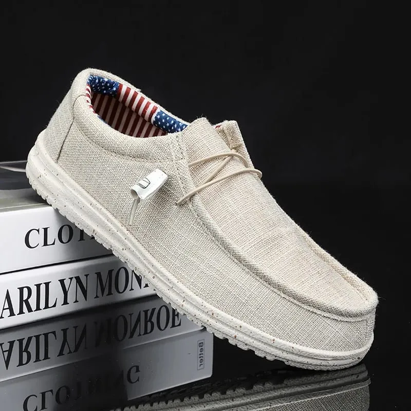 Men Casual Shoes Slip on Denim-blue Canvas Loafers Comfortable Walking Flats for Man Dude Non Slip Soft Sneakers Summer