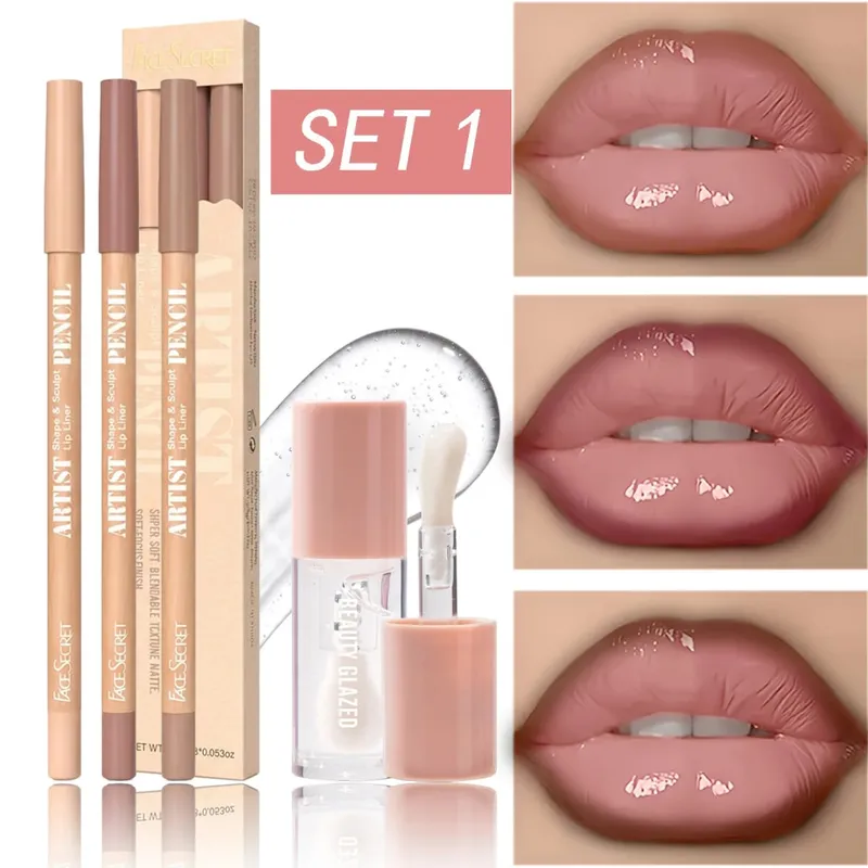 4Pcs Lip Liner & Lip Gloss Set Waterproof Long-lasting Smudge-proof Smooth Daily Lip Makeup Kit — image 10