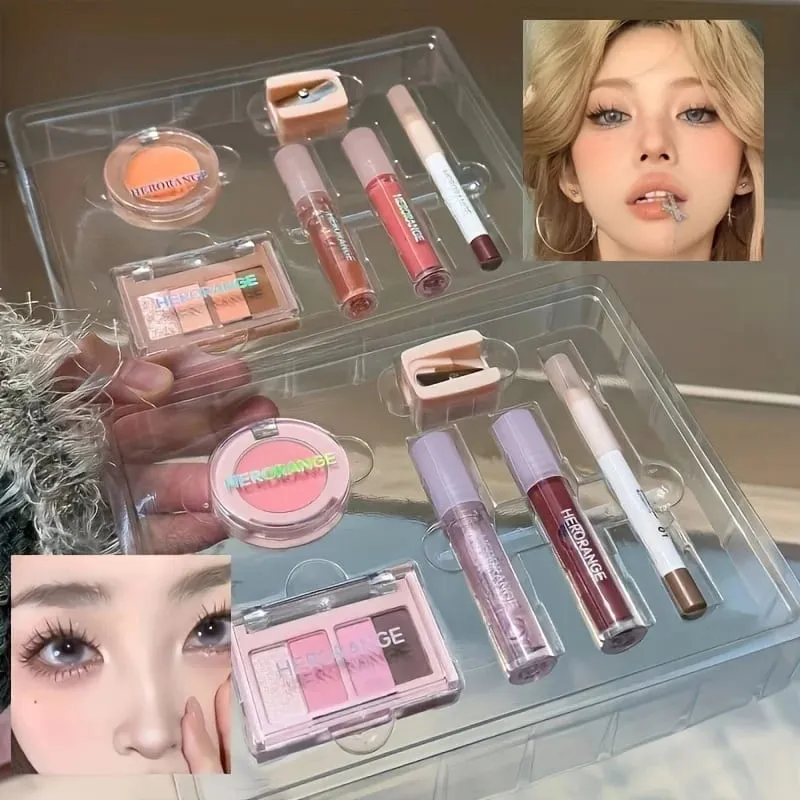 Herorange 6Pcs Mini Makeup Set Lip Gloss Lip Tint Eyeliner Blush Eyeshadow Waterproof Long Lasting — image 2