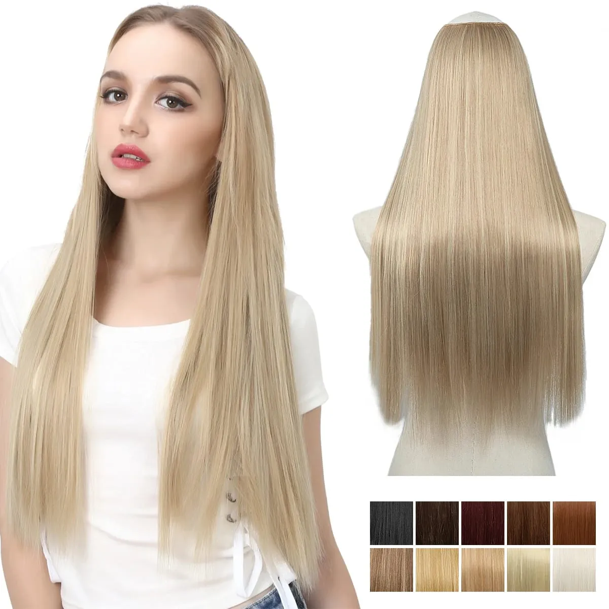 Premium Synthetic Straight U Part Clip in Hair Extension Long Daily Use Clip-on Natural Thick Fake Blonde Hairpieces For Woman — image 2