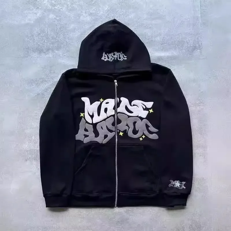 Retro Star and Letter Printed Zipper Hoodies 2025 Spring Autumn Harajuku Y2K Women and Men Fashion Hip Hop Long Sleeve Hooded — image 2