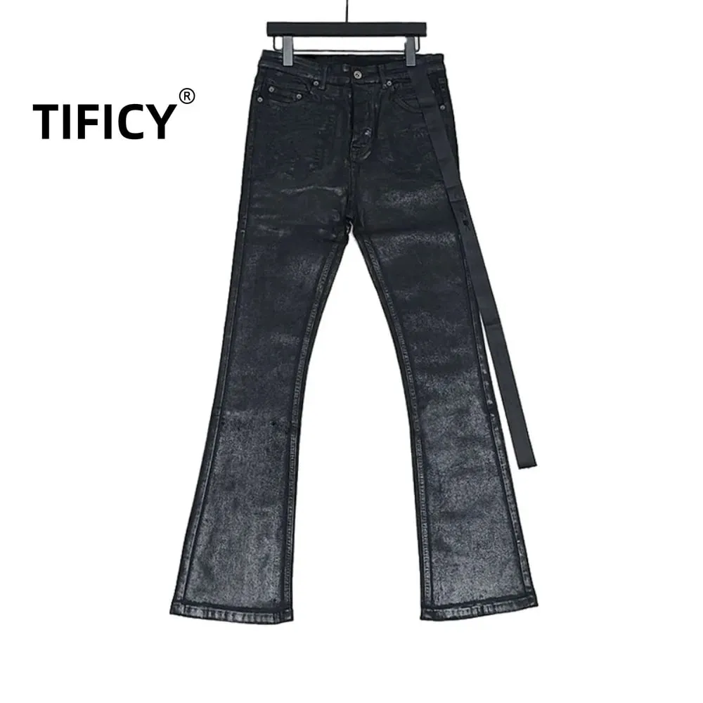 High Street Ro Dark Stylewax Long Pants Men's Pure Handmade Brush Wax Coating Wax Surface Horn High Elasticity Jeans Pant — image 1