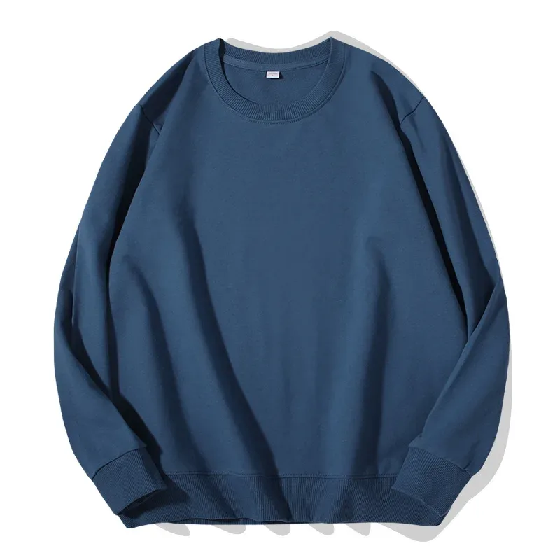 260g 100% Cotton Men's Hoodless Sweater Pullovers Sweatshirts Men Loose Solid Color Warm O Neck Tops Hip Hop Y2k Sweatshirt Tops — image 12