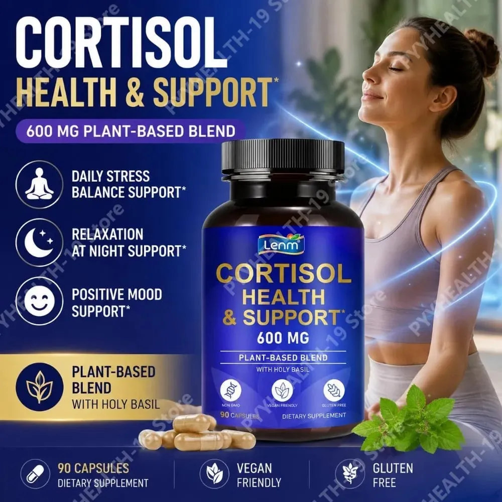 Lenm Cortisol Health Support Capsules Ashwagandha Rhodiola Holy Basil L-Theanine Para sa Stress Balance at Relaxation Adult 90 Count — image 1