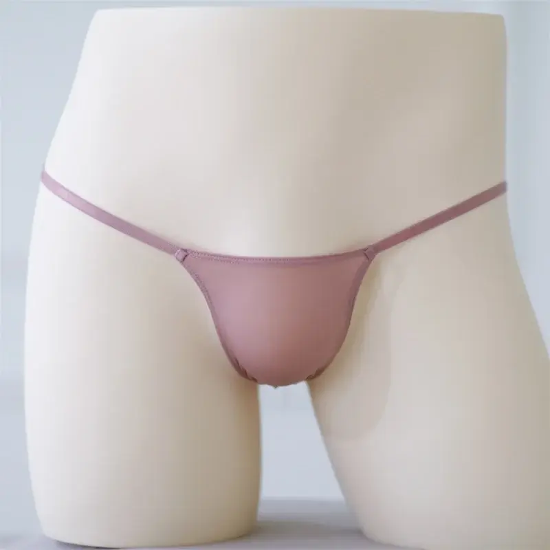 Men Sexy Ice Silk Thong Low Waist Soft Transparent Underwear Pearl Crotch Bikini Slip Ultra-Thin Translucent Pouch Underpants — image 2