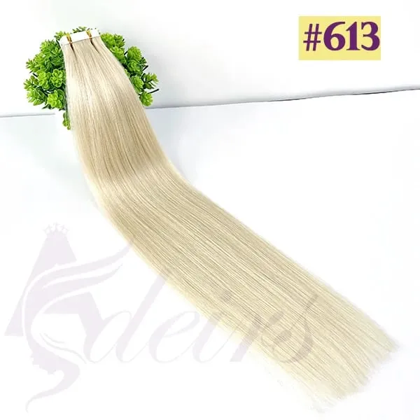 Straight Tape In Human Hair Extensions 100% Real Hair Extensions 16"-24" Black Brown Blonde #613 Invisible Tape In