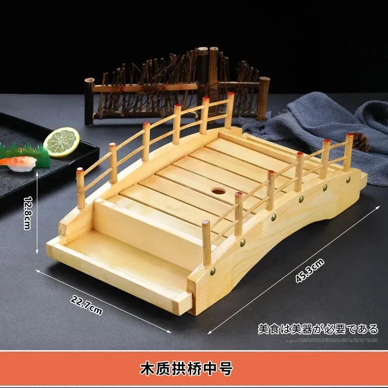 Japanese sushi boat bamboo boat Wooden boat bamboo arch bridge tableware Sashimi platter Dry ice platter sushi plate — image 10