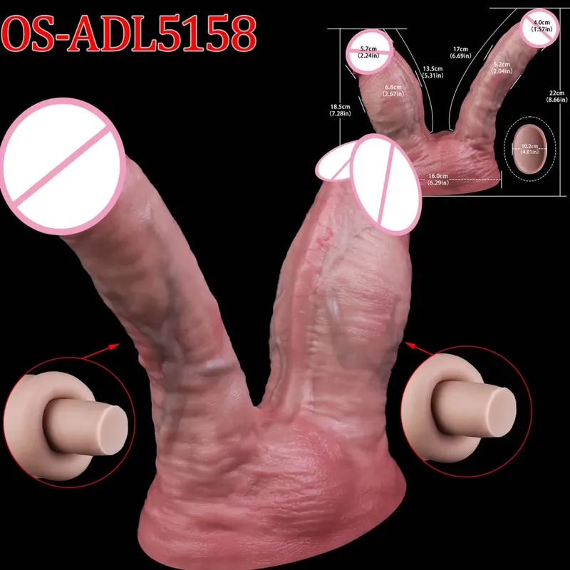 Mainan Seks Stimulator Vagina Anal Kepala Ganda Dildo Panjang Realistis 47Cm dengan Pengisap untuk Pasangan Lesbian Alat Dewasa Pria Gay