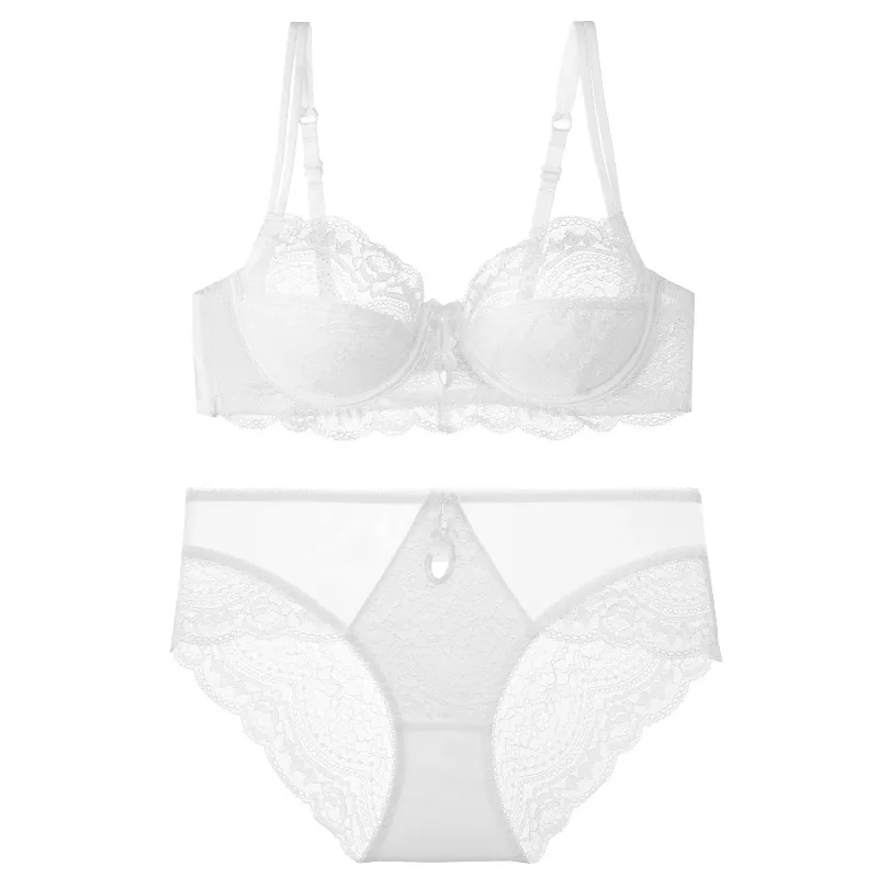 Trendy Lace Minimizer Lingerie Set DE Cup Large Bust Large Size Thin Cup Underwire Anti Sagging Comfy No Show Women Underwear — image 3