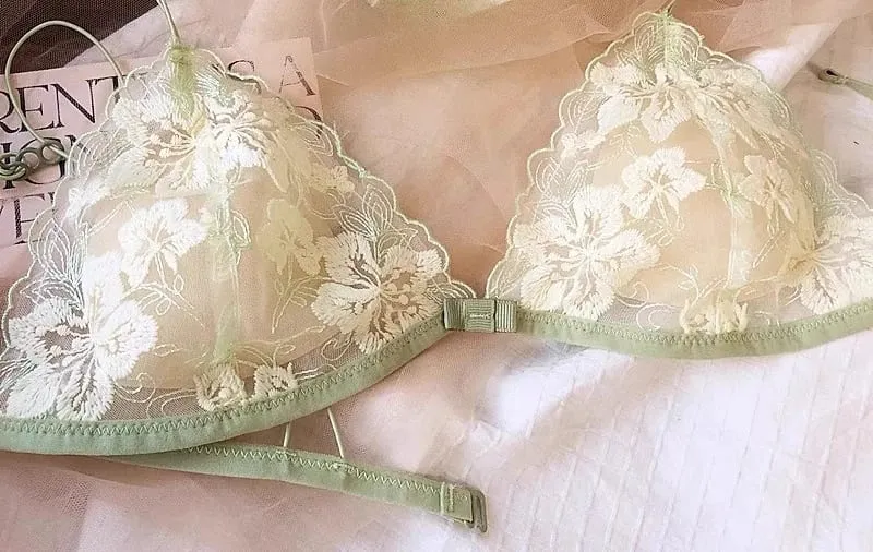 Pháp Hốc Bộ Đồ Lót Ren Lưới Thêu Tam Giác Cúp Không Dây Áo Bralette Retro Ren Mỏng Gợi Cảm Áo Ngực Thoải Mái USA Tushy MOYISU
