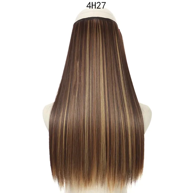 Long No Clips Invisible Wire Hair Extensions 16 22 32" Synthetic Wavy Black Brown One Piece Hairpiece Hair Extension
