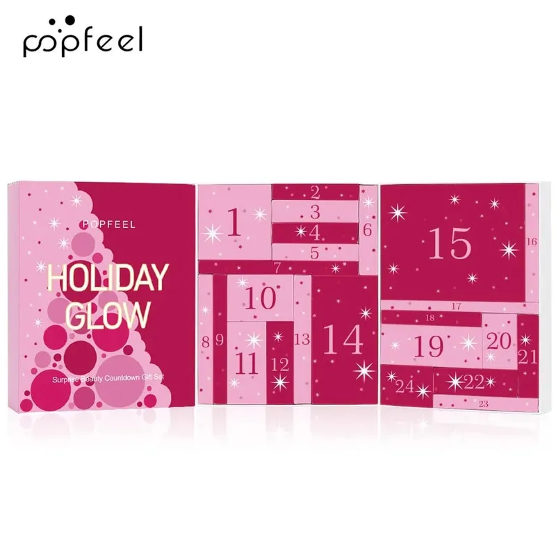 Christmas Countdown Makeup Set Lipstick Eye Shadow Cosmetics 24-Piece Holiday Beauty Advent Calendar Gift Box for Women Girls