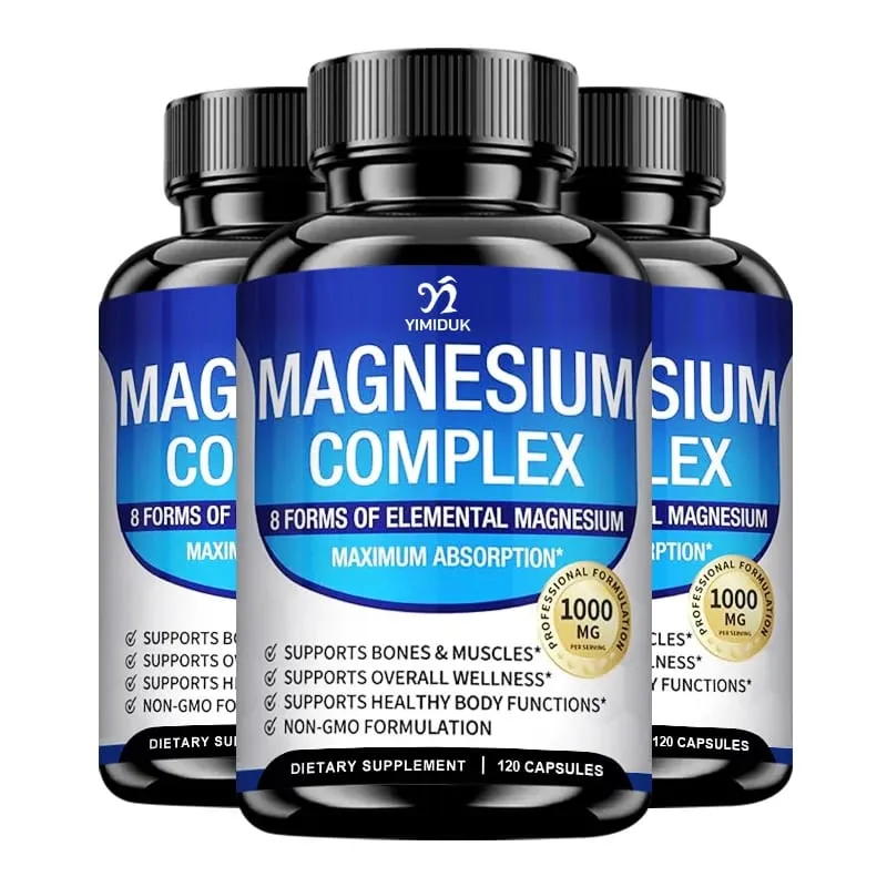 Suplemen Kompleks Magnesium 1000mg -Magnesium Glycinate Citrate Malate Taurate Chelated untuk Tenaga Pemulihan Otot Tulang