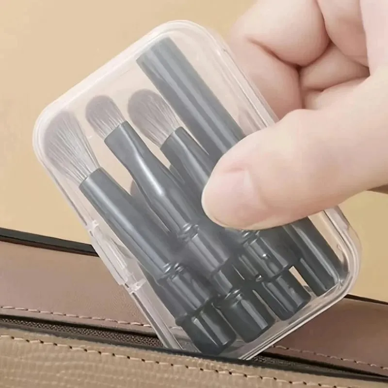 6 stk mini rejse makeup børstesæt med aftageligt aluminiumsrør bærbar øjenskyggebørste og opbevaringsboks — image 2