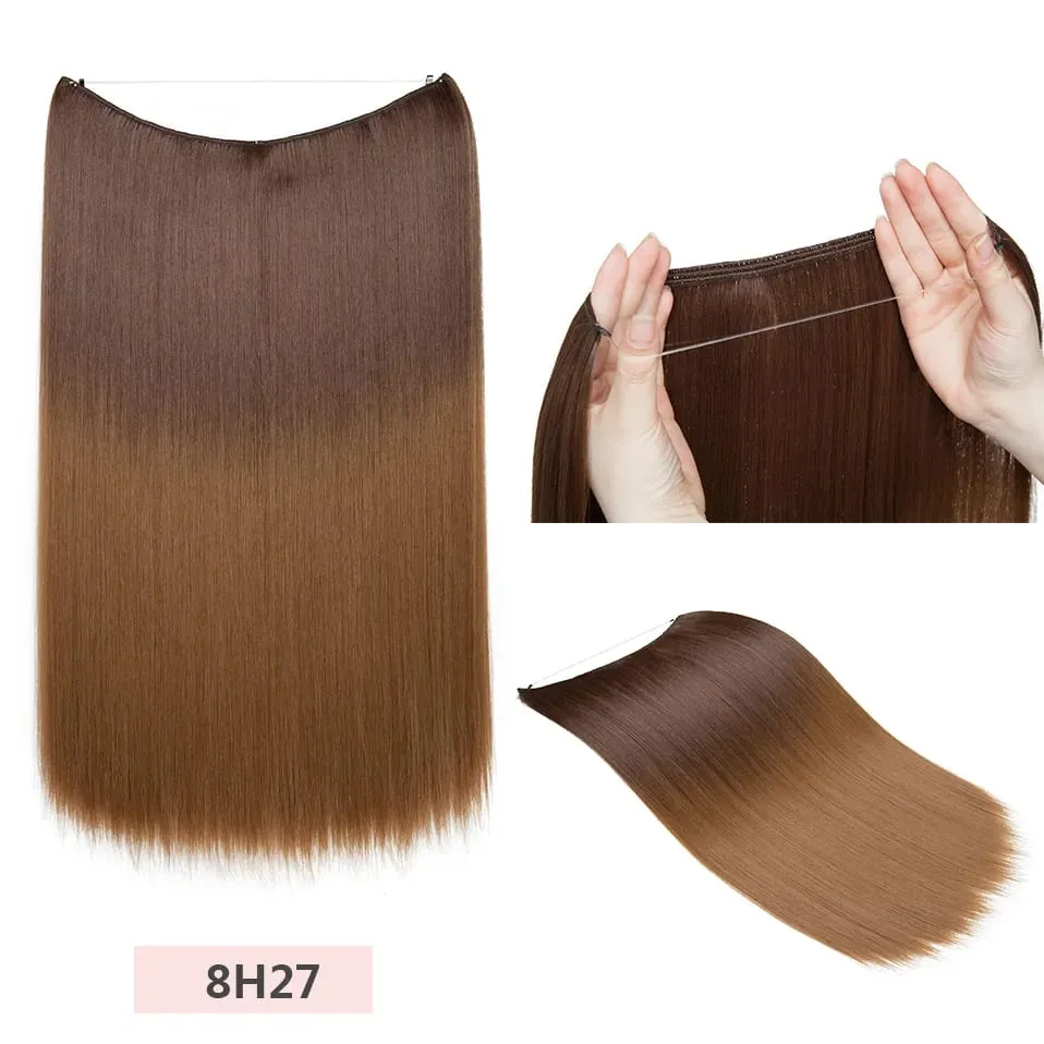 S-noilite 32colors Synthetic Invisible Wire Straight Hair Extension Clip In False Hair Hairpieces Long Smooth Fish Line Hair