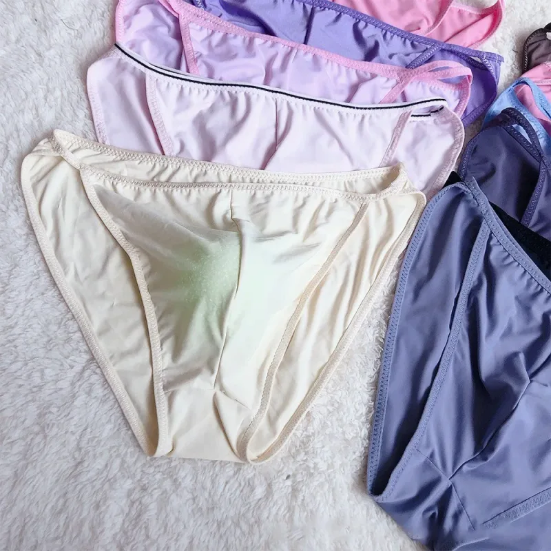 New Men Erotic Breathable Soft Ice Silk Baggy Sheer Bulge Pouch Bikini Thongs Briefs Underpants Solid Men's Underwear Thongs — image 3