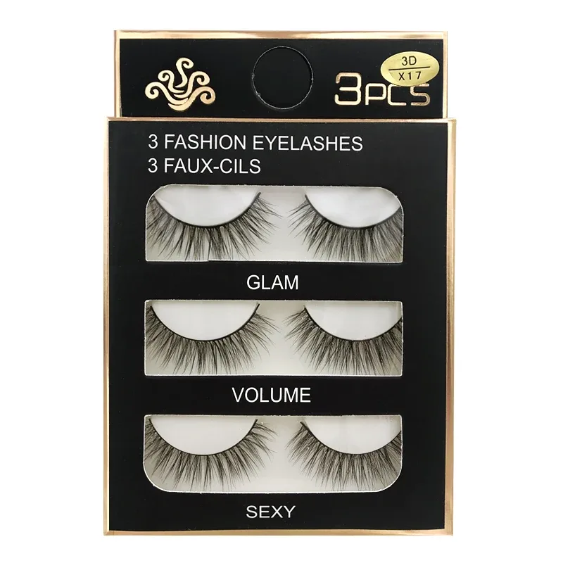 Faux Cils 3 Pairs False Eyelashes Natural Long 3D Mink Lashes Soft Fluffy Wispy Handmade Fake Lashes Eye Makeup Tools Maquiagem