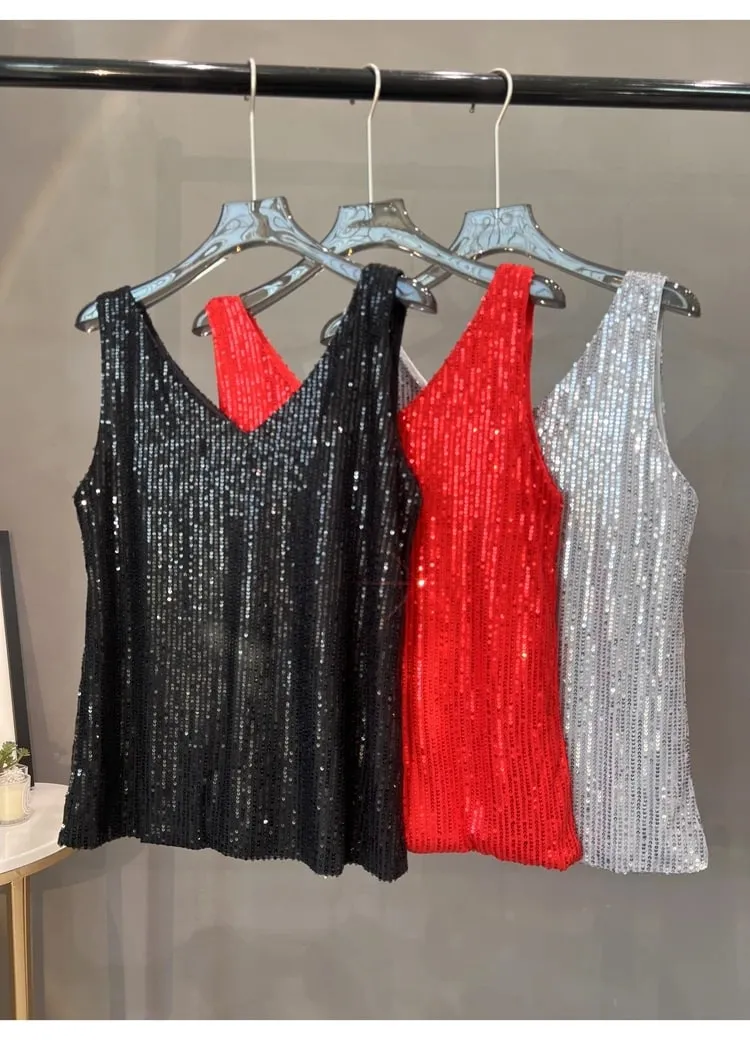 2024 New European and American Sequined V-neck Vest Worn Inside A Suit Bottoming Shirt and Worn Outside A Sparkling Top — image 9