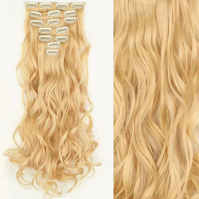 24Inch Synthetic Extension 16 Clips Blonde Hair Natural Long Wavy 7Pcs/Set Heat Resistant Fiber Hairpiece Black Brown Hairstyle — image 15
