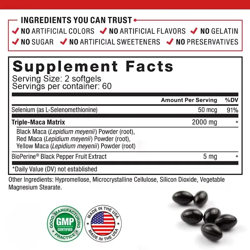 Maca Root Capsules for Men and Women To Maximize Vitality and Performance Made with Black Maca Red Maca and Yellow Maca Powders — image 3