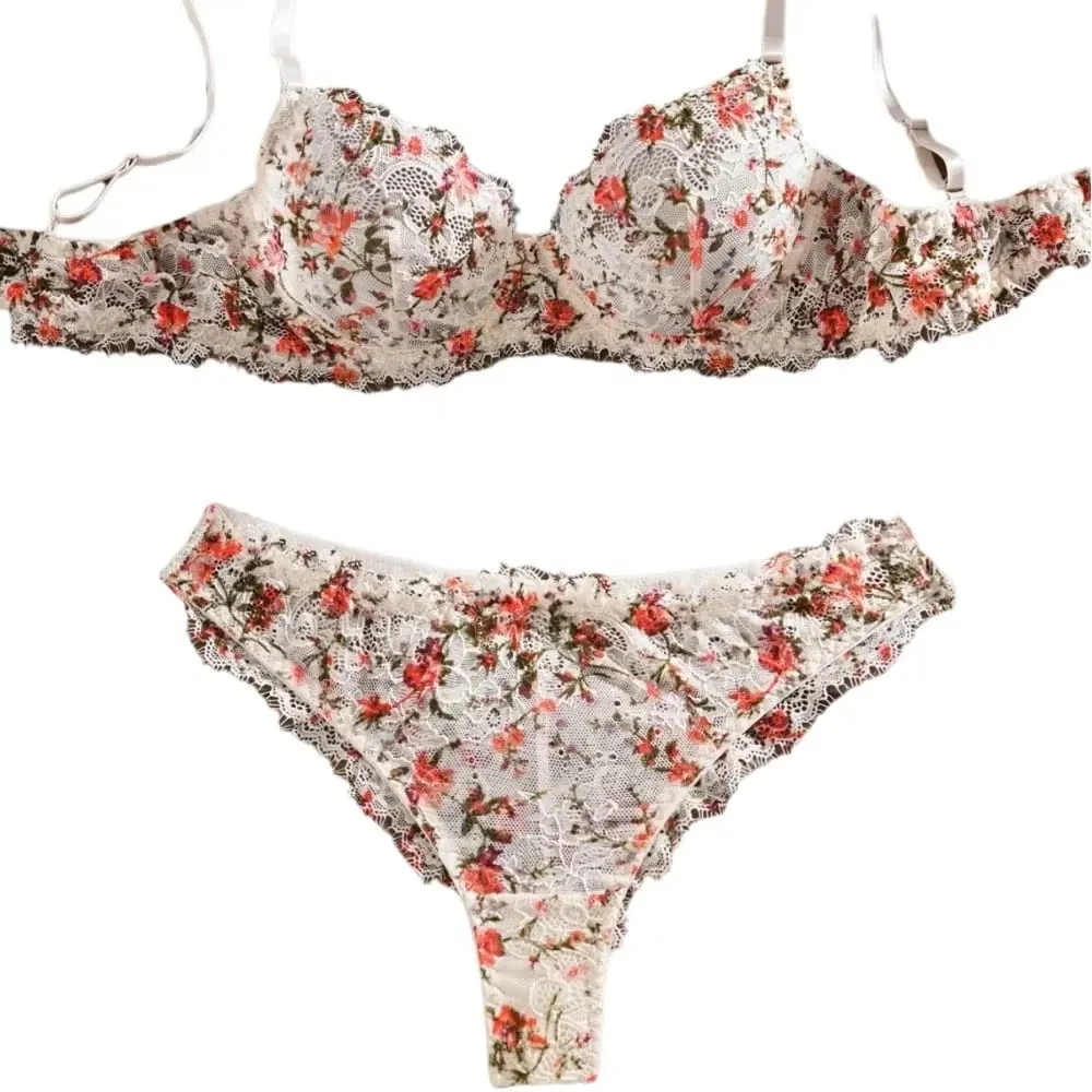 Reggiseno in pizzo floreale ultra sottile sfoderato Set di biancheria intima con anello in acciaio Vedere attraverso il reggiseno estivo da donna in lingerie sexy