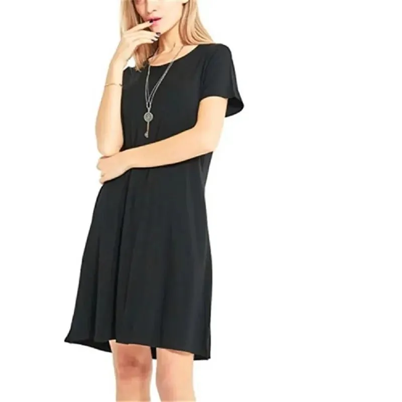 Women Mini Dress Summer Casual Boho Beach Dresses Solid Color O-Neck Short Sleeve Party A-Line Dress Vestidos QT033 — image 5