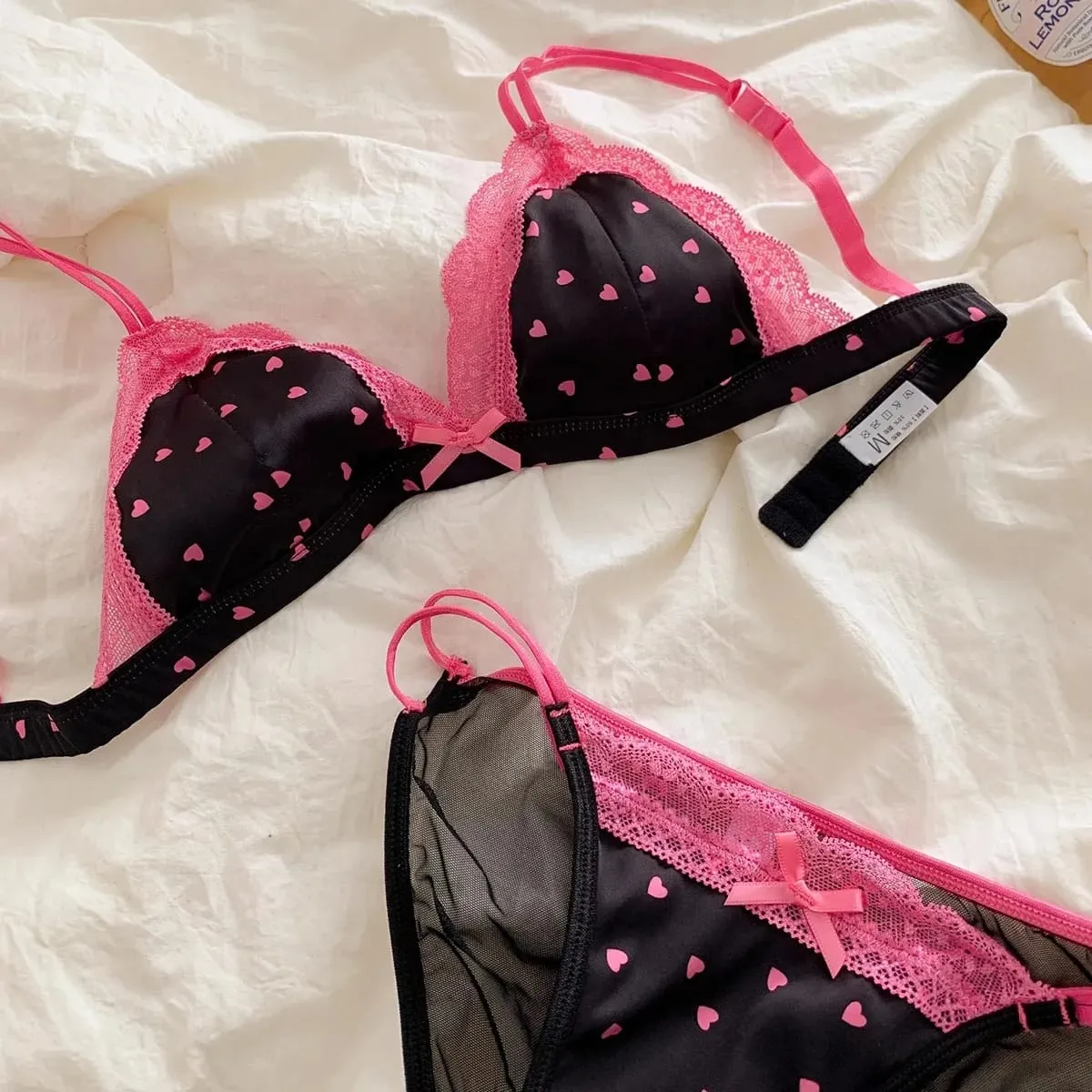 Sexy Lace Bra Set Sweet Triangle Cup Satin French Lace Small Breasts Gathered Underwear Without Steel Ring Thin Section Bra — image 2