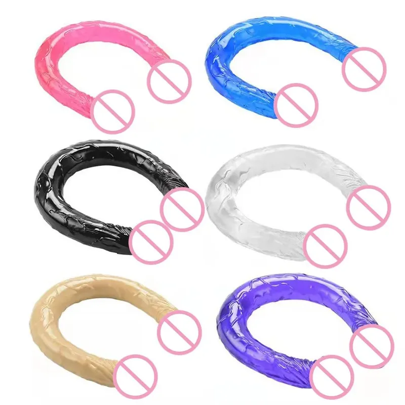 Soft Jelly Dildo Double Long 46cm Realistic Cock Lesbian Vaginal Anal Plug Flexible Fake Penis for Women Sex Toys — image 2