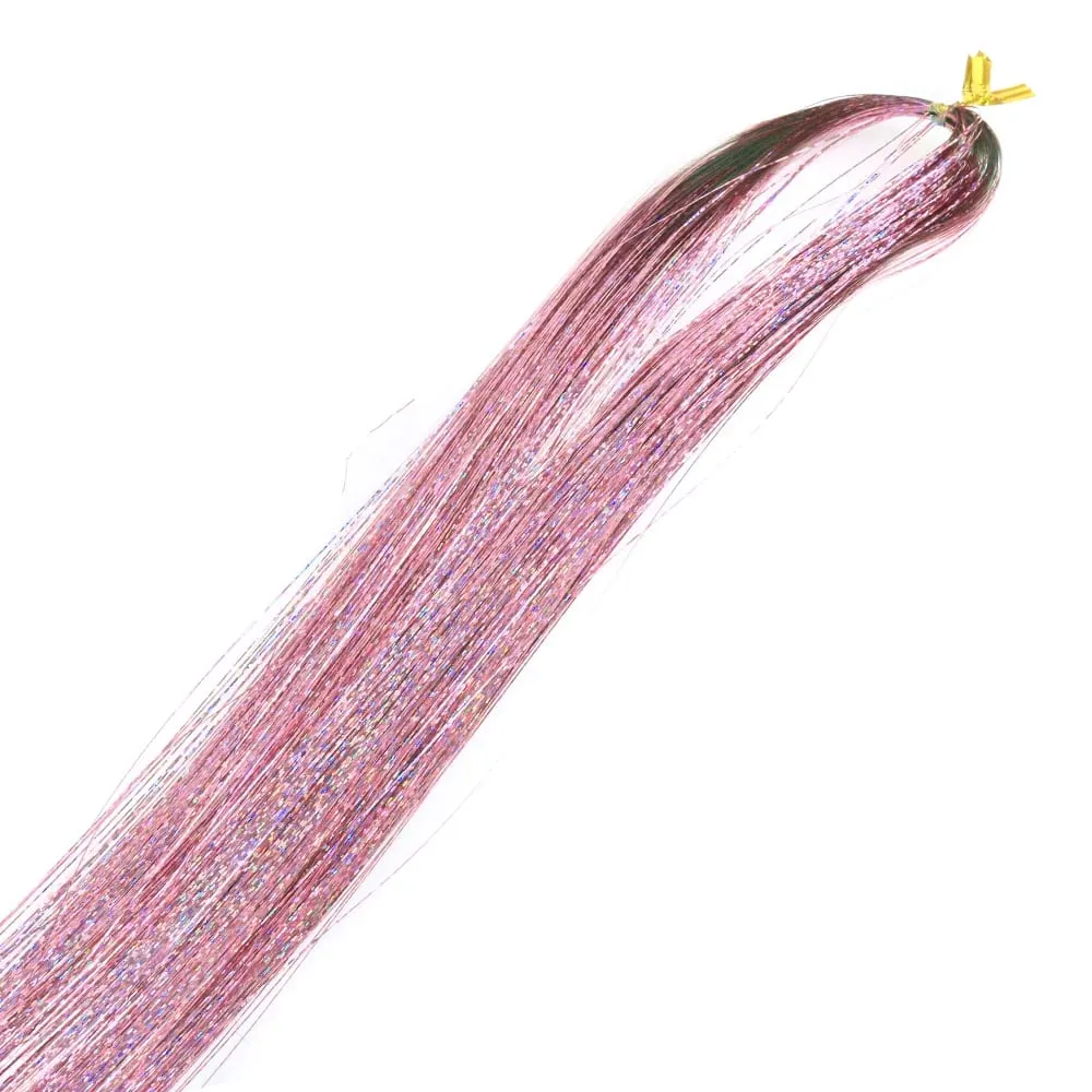 110cm Colorful Shiny Threads Glitter Hair Tinsel Kit Gold Purple Blue Silk Hair Glitter String Extensions Accessories for Women — image 11
