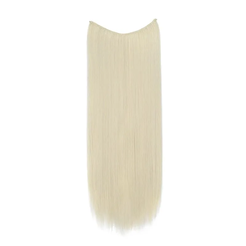Synthetic 24Inch No Clips in Hair Extension Long Straight One Piece Invisible Fishing Line Black Blonde Hairpiece for Women — image 13