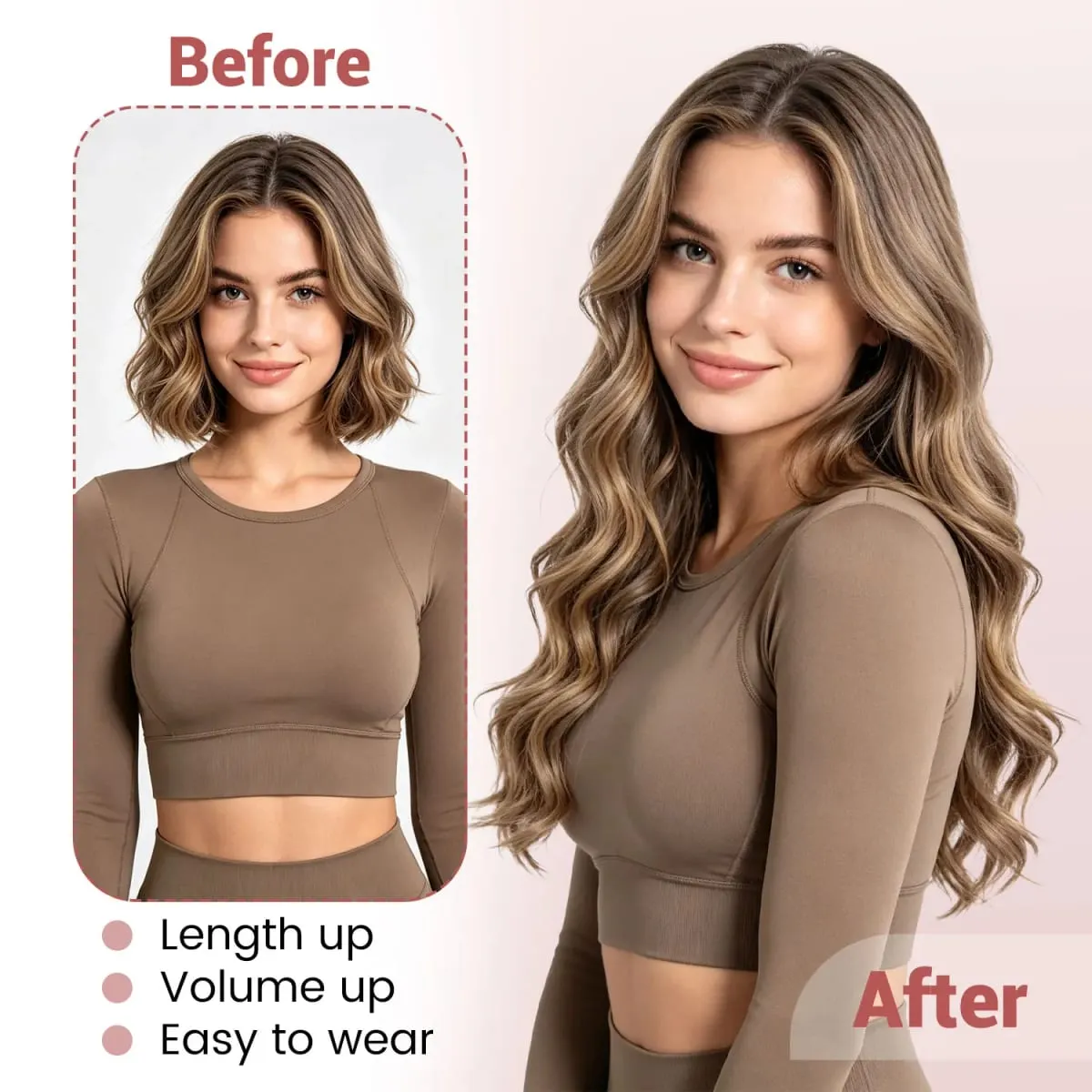 Syntetisk clip in hair extensions 5 clips i ét stykke højtemperatur fiber bølgede hårstykker til kvinder daglig festferie — image 7