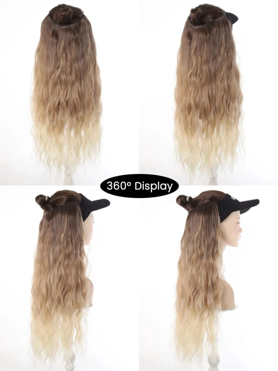 Synthetic Hairpiece 24 Inch Long Water Wave Wavy Clip In Hair Extensions V-Shaped Ombre Heat Resistant Fiber For Women Girls — image 5